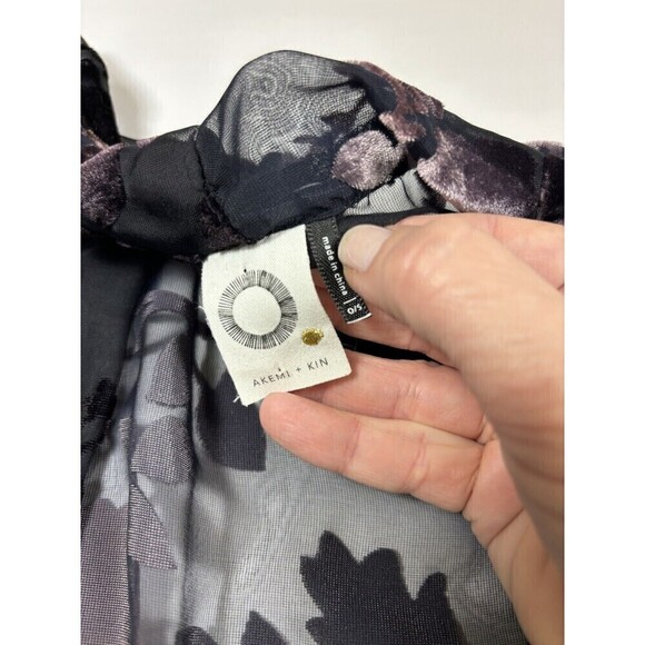 Akemi & Kin Kimono Overpiece Duster Black Purple O/S Burnout Velvet Sheer - Picture 3 of 6
